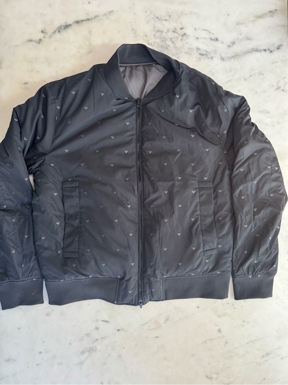 Emporio Armani Black Bomber Jacket with Micro Logo Print